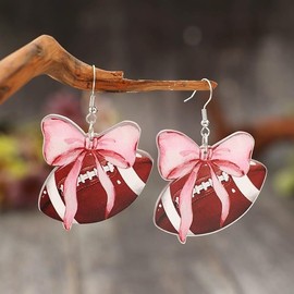 Bow Baseball Football Earings Game Day Earrings Acrylic Bow Cheer Dangle Earrings-6