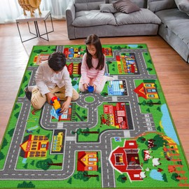 Kids Carpet Playmat Rug 59"x39.4", Car Rug for Kids Cars, Non-Slip Town City Road Map Kids Rug for Playroom Bedroom Boys, Kids Car Mat Road Rug, Track Rug Car Play Rug for Kids (59X39.4 INCH)