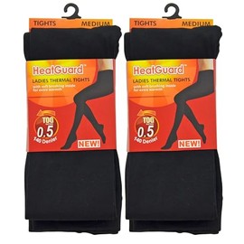 HeatGuard 2 Pairs Ladies Thermal Tights Opaque Tights for women Ladies Winter Tights Size Medium Black