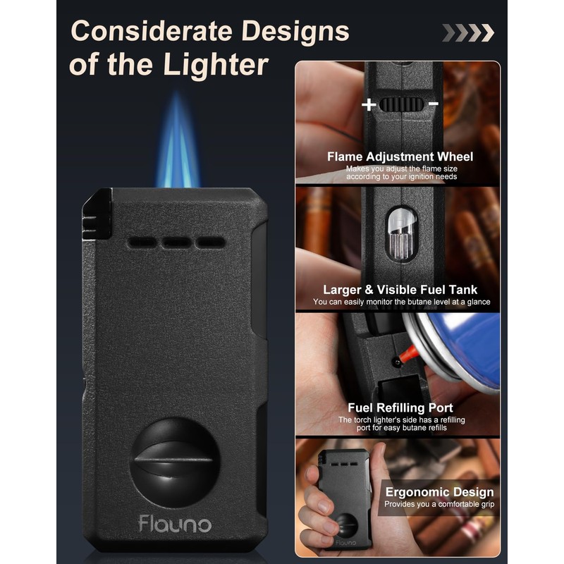 Cigar Lighter, 5- in -1 Torch Lighter, Built-in V-Cut Cigar