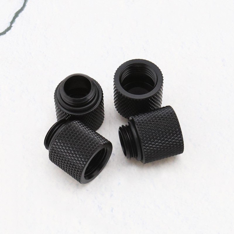 YINETTECH 4pcs G1/4 Black Water Cooling Extension Adapter 15mm Brass