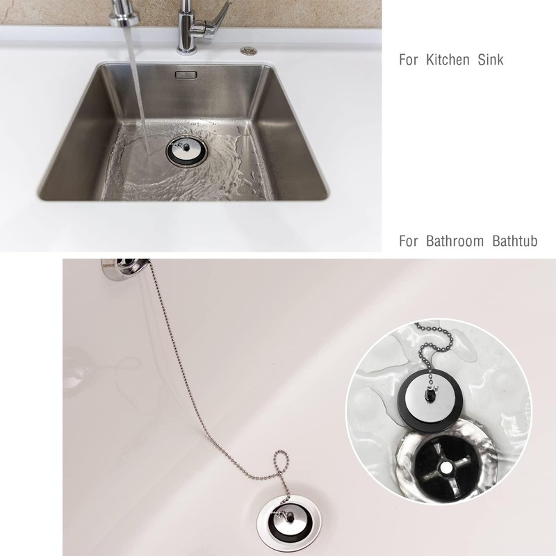 3 Pcs Universal bath plug with Chain, Bathroom Sink Plug