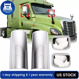 HIGHSOAR 4PCS Chrome Door Mirror & Hood Mirror Cover For 2008-2017 Freightliner Cascadia