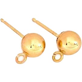 2 14K Yellow Gold Ball Earrings Loops Studs Posts 6mm