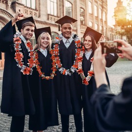 JenPen 4 Set Graduation Money Lei Class of 2025 Candy Lei Kit with Flower DIY Grad Ribbon Necklace Congrats Grad Party(Orange Black)
