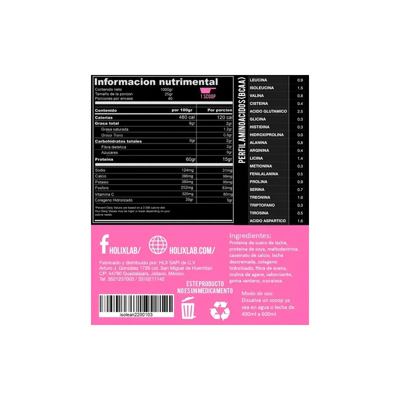 Protena Suero Leche Holix Lab Vainilla 1kg - Suplemento Deportivo