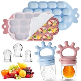 Chupon para Fruta, Chupete Complementario para Bebé 0 a 6 Meses, Bandejas Congeladoras para Comida de Bebé, Mordedor de Frutas y Verduras, Chupetes de Silicona de Calidad Alimentación