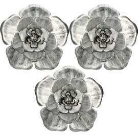 Chuangdi 3 Pieces Large Wall Metal Flowers Multiple Layer Home Decoration for Indoor Outdoor Home Garden Office Living Room Garden Porch Patio (Silver,8 Inch)