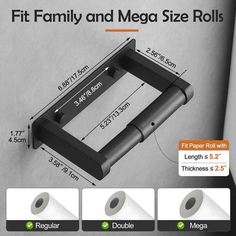 Pokim Matte Black Toilet Paper Holder,Self Adhesive or Screw Wall