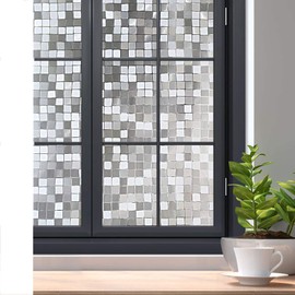 rabbitgoo Privacy Window Film, 3D Decorative Window Clings, No Glue Removable Static Glass Door Window Stickers, Sun Blocking Anti-UV Window Tint for Home, Mosaic 17.5 x 78.7 inches