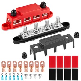 250 Amp Busbar Distribution Block 12 V - 48 V DC BusBar Box with Cover, 4 x M8 Power Distribution Blocks for or Cars, Motorhomes, Ships, Yachts