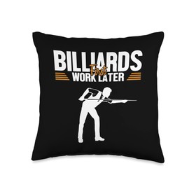 Billiards Pool Snooker Table Set Accessories Gifts First Work Later Snooker Balls Pool Billiards Throw Pillow, 16x16, Multicolor