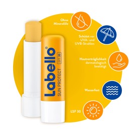 Labello Sun Protect (4.8 g), Waterproof Lip Balm with Sun Protection (SPF 30), Lip Balm without Mineral Oils