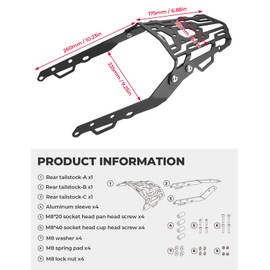 KEMIMOTO Compatible with Grom 2022 2023 2024 Rear Rack Luggage Storage Rack Carrier Grom 2022+ Rear Tail Storage Rack Cargo Enduro Grom 2022 2023 2024
