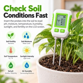 6-in-1 Digital Soil Tester for Plant Care – Backlit LCD Meter for pH, Moisture, Temperature, Humidity, Light & Fertility