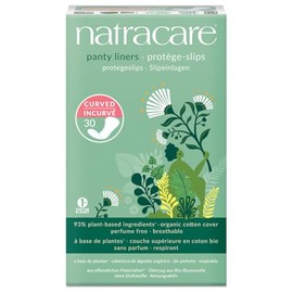 Natracare Natural Curved Panty Liners - 30 Pack - Organic Cotton Cover - Chlorine Free