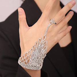 YERTTER Dainty Rhinestone Crystal Hand Chain Slave Harnss Bracelet Finger Chain Bangle Bracelet Silver Gold Hand Chain Ring Link Bracelet (Style 3)