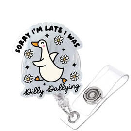 Funny Silly Goose Badge Reel Retractable ID Holder with Alligator Clip for Nurse Nursing Medical Worker & Teacher, Cute Acrylic Badge Accessories for RN CNA LPN Doctor