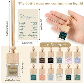 Maxdot 24 Set Christian Gift Hanging Empty Glass Car Air Fresheners Bottle Bulk Essential Oil Car Diffuser Fill with Inspirational Cards Religious Birthday Gifts for Volunteer Staff Employee(Square)