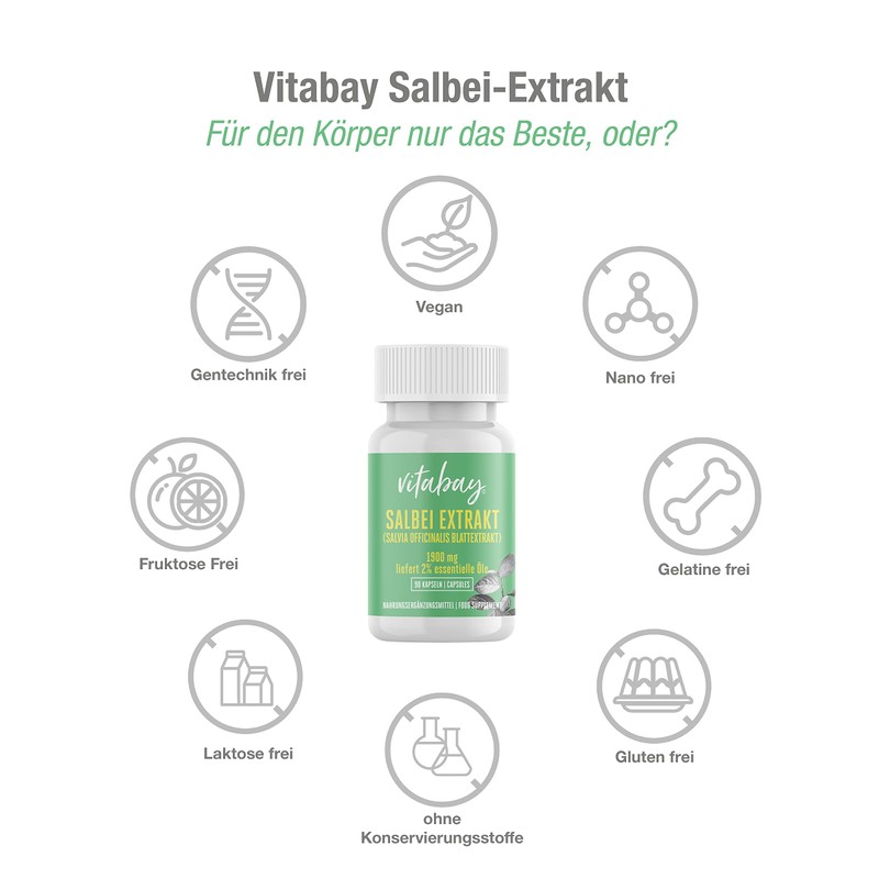 Sage Extract 1900 mg (Leaf Extract, Salvia Officinalis, 2% Essential