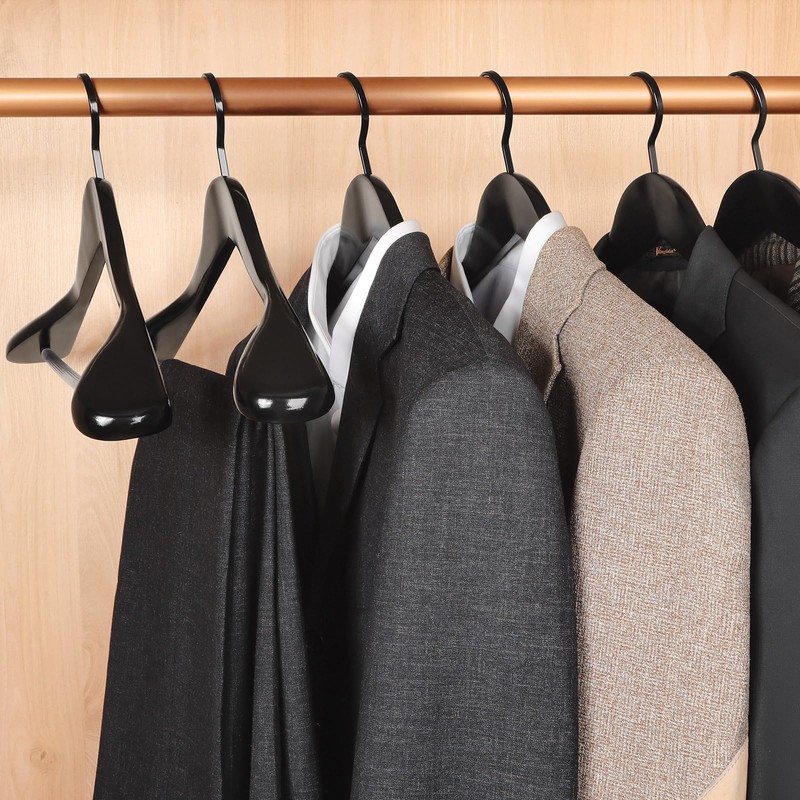 TOPIA HANGER Black Wooden Coat Hanger 6 Pack, Wide Shoulder