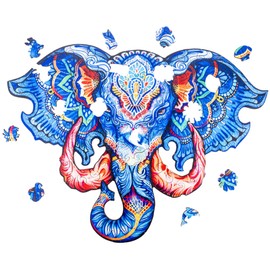 Engelhart - 602230 - Wooden Puzzle Animals: Elephant Head A3 - Unique 124-Pcs Wooden Shape Adult Puzzle - Family Game - Wooden Gift Box - Ages 12+ - 29.7 x 42 cm