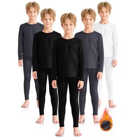 VZV 5 Set Boys Thermal Underwear Set, Kids Thermal Set Base Layer Fleece Lined Underwear Long Johns Thermal for Boys