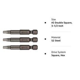 8 Point Star Bit. VEGA Double Square #2 Professional Grade 2 Square Drive Torx 3-1/2” Bit Set. 190DS02A-3 (Pack of 3)