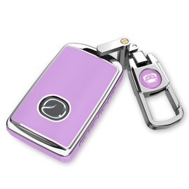 QfungYe Mazda Key Fob Cover with Keychain, No Screws Required, Compatible with 2019-2025 Mazda 3, 3 Hatchback, 2020-2024 CX-5, CX-30, CX-9 (Purple)