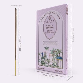 Incense Sticks, Cherry Blossom Incense, Pack of 100 Stick, Hand Rolled Aromatic Masala Made with Natural Ingredients, 45-60 Minute Burn Time, Best for Home Fragrance, Meditation, Yoga, Relaxation