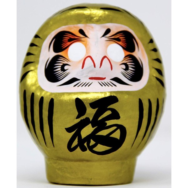 Traditional & Authentic Daruma Lucky Doll – Size 1 – Gold: Brings Wealth – Hand Made in Japan – Height: 3.5 inch (9cm)