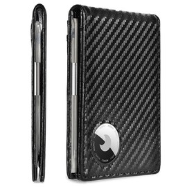 Money Clip AirTag Wallet - Mens Wallets Slim Front Pocket RFID Blocking Card Holder Minimalist carbon Wallet Bifold with Present Box (Airtag Not Included)