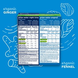 Mommy's Bliss 2-pack | Gripe water 120ml y Gripe Water Night 120ml Agua anisada, orgánica, alivia los cólicos, hipo, gas, agitación, sin tintes y conservadores, para recién nacido hasta los 3 años