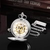 TREEWETO Men's Women's Pocket Watch Steampunk Skeleton Mechanical Silver Fob