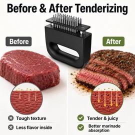 48-Blade Stainless Steel Meat Tenderizer Tool – Heavy Duty Handheld Meat Mallet for Fast Tenderizing, Marinades, BBQ & Kitchen Cooking Prep