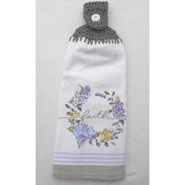 FAITH - EASTER WREATH OF PURPLE HYDRANGEAS - DOUBLE THICK/FULL HANGING KITCHEN TOWEL