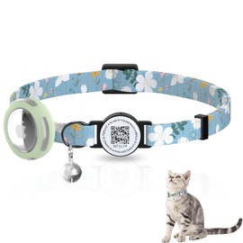 AmxminaID Airtag Cat Collar,Breakaway Cat Collar with Bells,Kitten Collar with QR Code Name Tag, Cat Collar Air Tag Holder Luminous,Adjustable Cat Collar with Pet ID Tag,Lightweight (Blue)