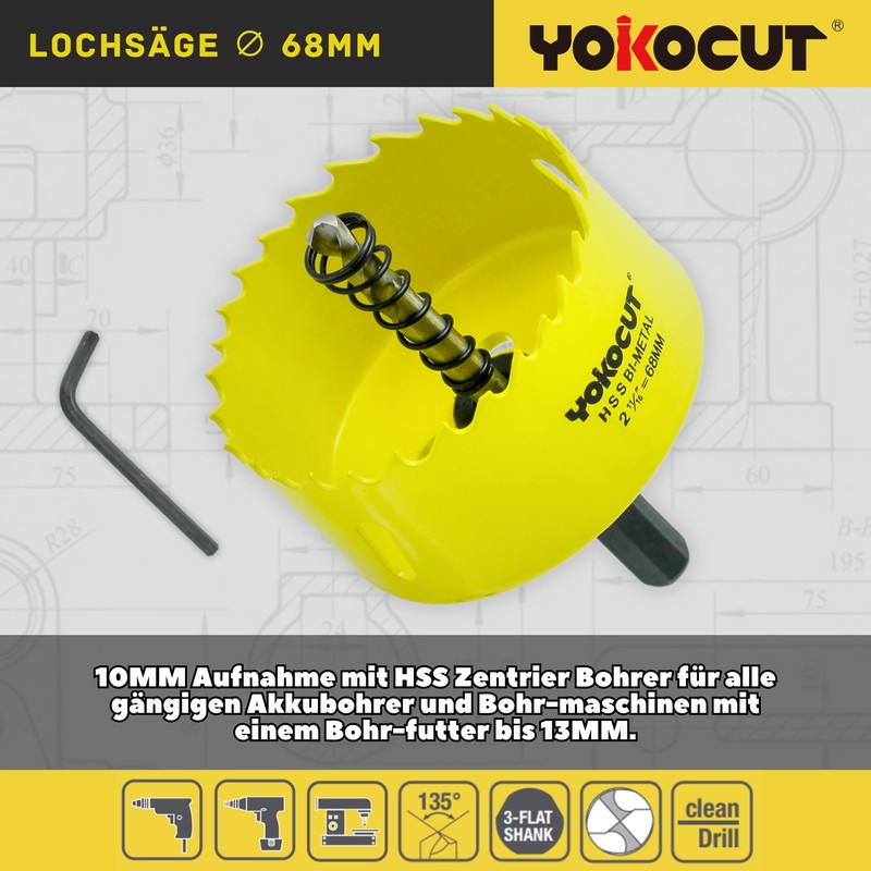 Hole Saw 68 mm, Universal HSS M42 Bi-Metal Hole Saws,