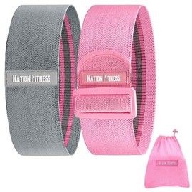 Nation Fitness Adjustable Resistance Bands Set - Non-Slip Fabric Booty Band for Legs Workout - Glute Activation for Women - with Carry Bag & Training Videos