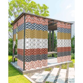 Bohemian Farmhouse Aztec Geometric Stripes Outdoor Curtains for Patio Waterproof Grommet Indoor/Outdoor Drapes Sun Shades Light Filtering Privacy Outside Curtains for Porch,Gazebo,Pergola, 54x84 Inch