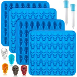 Sidosir 4Pcs Gummy Skull Candy Molds, Gummy Skull Molds, Non-stick Silicone Candy Molds with 2 Droppers