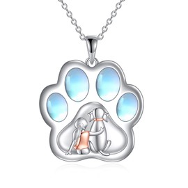 Dog Paw Necklace Sterling Silver Moonstone Dog and Pendant Jewelry Dog Lover Gifts for Women Sister Girlfriend