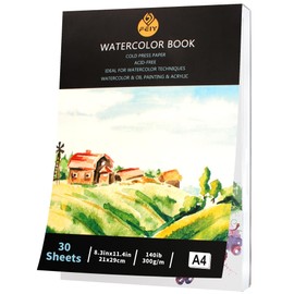 Watercolor Paper, 30 Sheets 300gsm/140lbs Drawing Paper Pad. A4 Watercolor Book Pad Acid Free, Cold Pressed, Watercolor Sketchbook for Painting, Drawing, Quick Drawing and Mixed Media. (颜色A)