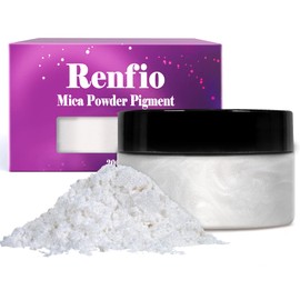 Renfio Mica Powder Pigment 3.5 Oz (100g) Natural Fine Powdered Pigments Pearl Shimmer Epoxy Resin Dye for Painting Soap Making Slime Bath Bombs - Pearl White