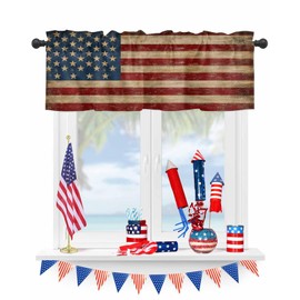 YOKOU Curtain Valance, Retro American Flag Rustic The US Flag Short Rod Pocket Window Treatment for Living Room, Bedroom, Kitchen, Bathroom, 1 Panel, 54 Inch W x 18 Inch L