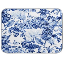 Blue and White Floral Bathroom Rugs Soft Bath Rugs Non Slip, Washable Cover Floor Rug Absorbent Carpets Floor Mat Home Decor for Kitchen Bedroom18 x30