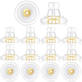 Mxxipp 14pcs 18K Gold Silicone Earring Backs for Droopy Ear, Hypoallergenic Locking Secure Earrings Backs, Non-Irritating Clear Soft Earrings Back Replacements for Studs Heavy Diamond Earrings