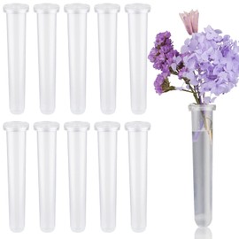 ZDNT 10 PCS Floral Water Tubes Flower Tubes Test Tubes Reusable Flower Water Tubes with Caps Transparent Plastic Floral Test Tubes Floral Tubes for Flower Decoration,Flower Arrangements,11 x 2.2 cm