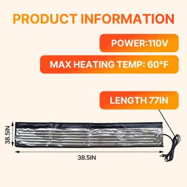 38.5 in x 6 in Water Pipe Heat Blanket, Heat Tape for Water Pipes, Aluminum Foil Frostproof Heating Cable for Metal and Plastic Pipes, 110V, 60˚ max