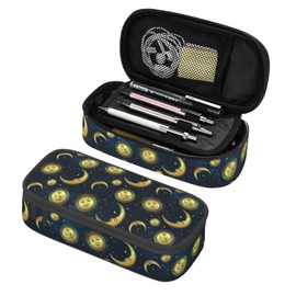 Duduho Moon Sun And Stars Pencil Case Bag Gold Celestial Bodies Boho Style Pen Holder Pouch School Office Marker Desk Organizer Stationery Storage For Kids, Students